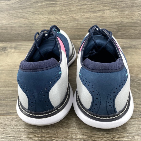 FootJoy Traditions Mens Golf Shoes Size 9.5 White Navy Pink Spiked Saddle 57921 - Picture 8 of 10